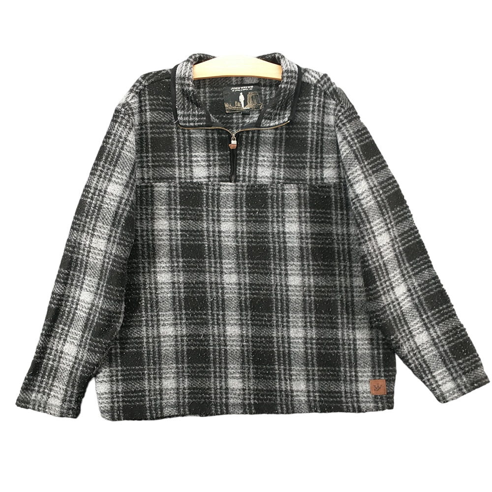 John Wayne Men's 1/4 Zip Fleece Jacket Black Gray Large Long Sleeve Polyester